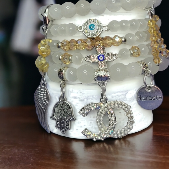 White CC Crystal Namaste Charmed bracelets Set - Picture 7 of 7